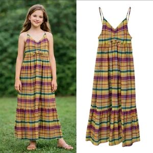 Thereabouts Girls XL 16 Plaid Maxi Dress Boho Cottagecore Sundress Colorful
